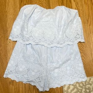 The Impeccable Pig light blue sheer strapless romper size medium